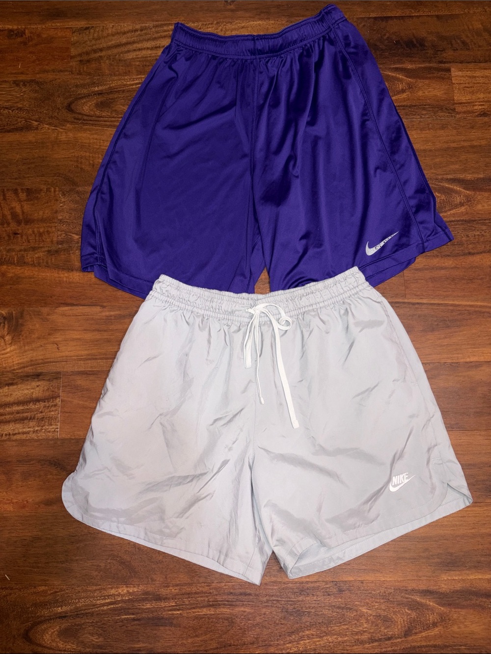 Nike Men's XL Athletic Shorts Purple and Light Gray 2 Pair Lot One Lined Dri Fit